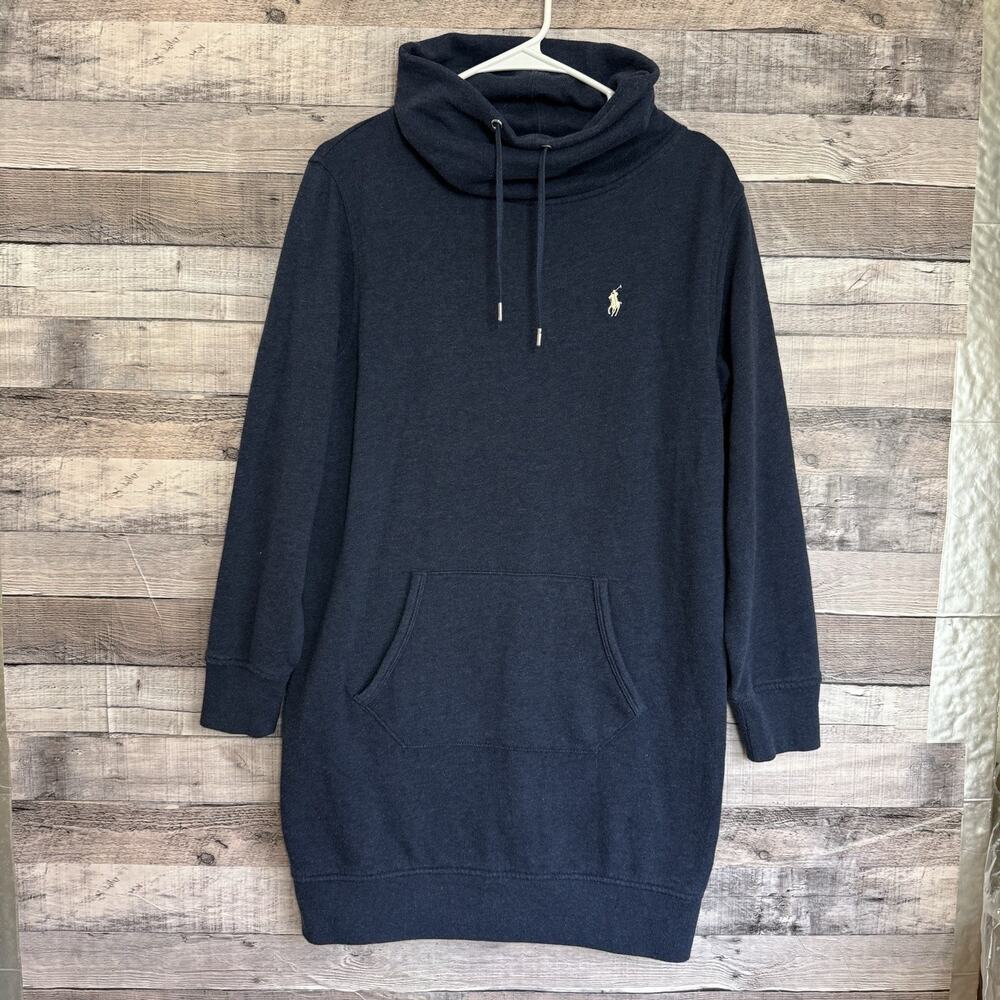 Polo Ralph Lauren Navy Blue Cowl Neck Fleece Sweatshirt Mini Dress X-Small